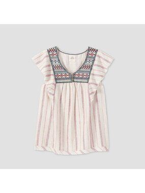 Women's Flutter Short Sleeve Embroidered Top - Knox Rose XS